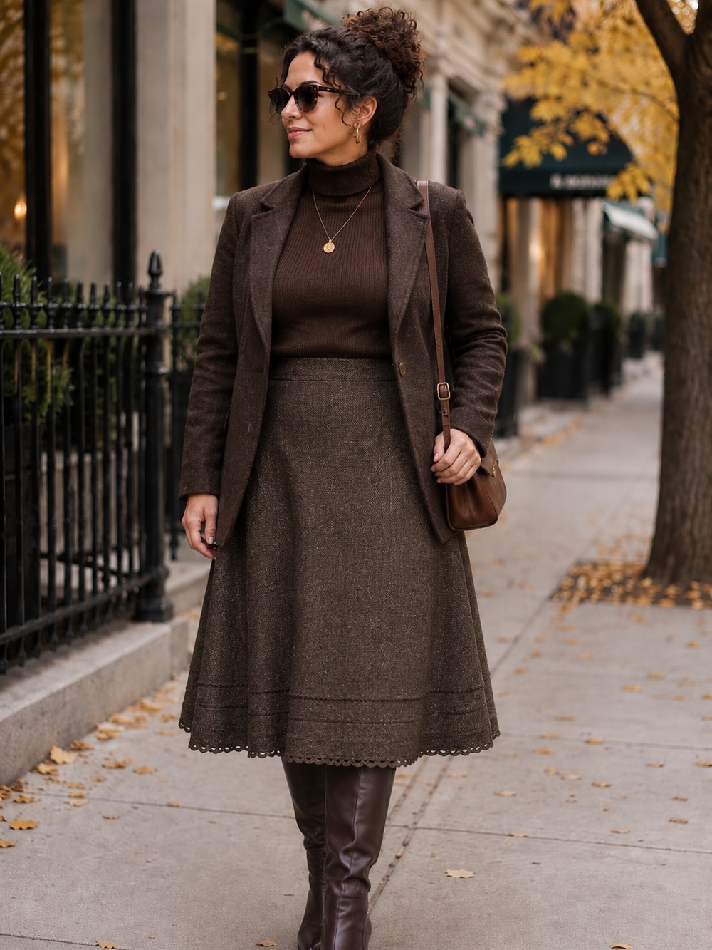 East 5th Brown A-Line Wool Midi Skirt